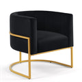 Upholstered Velvet Accent Chair With Golden Metal Stand,Mid Century Living Room Leisure Chair With Curve Backrest Black Black Primary Living Space Modern Foam Velvet