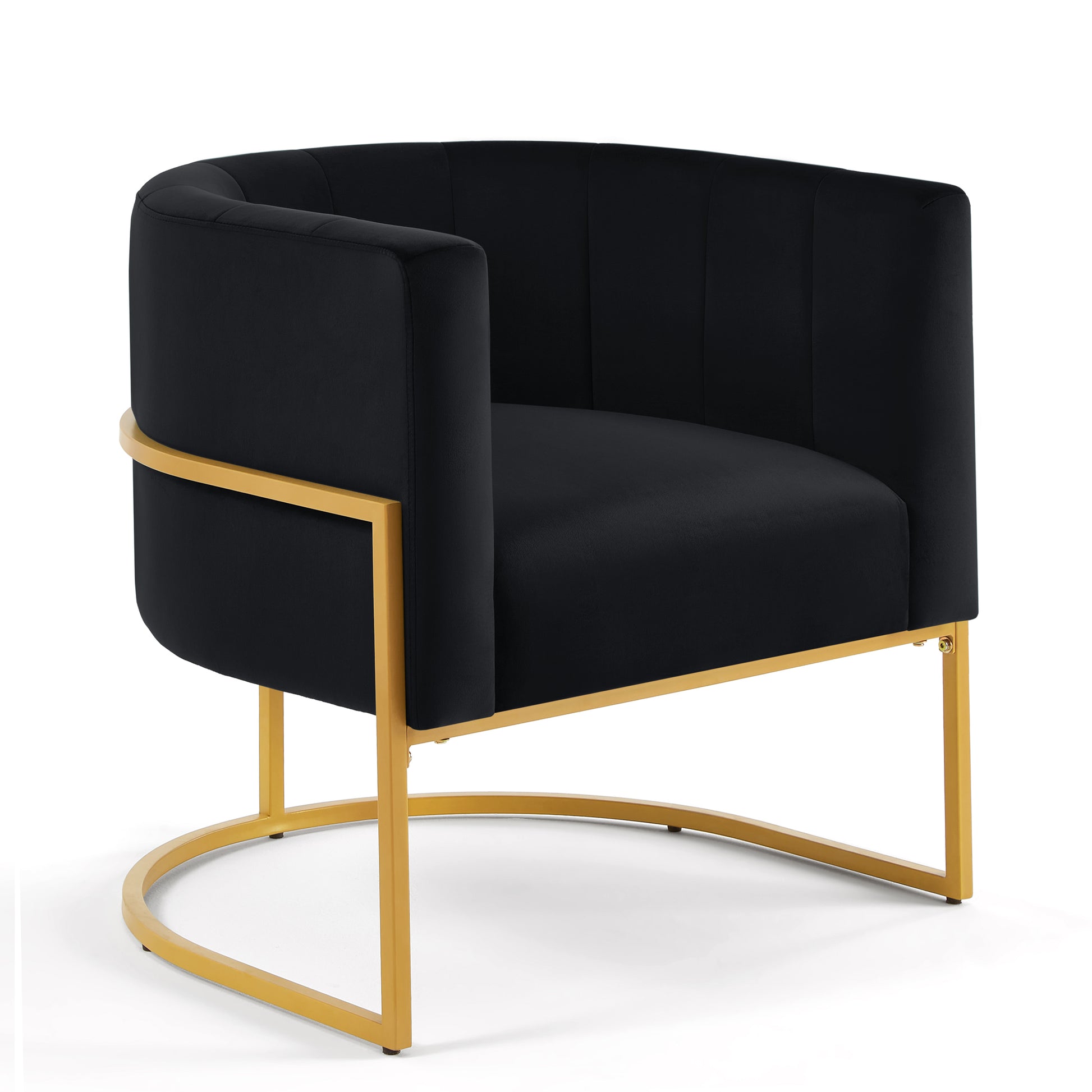Upholstered Velvet Accent Chair With Golden Metal Stand,Mid Century Living Room Leisure Chair With Curve Backrest Black Black Primary Living Space Modern Foam Velvet