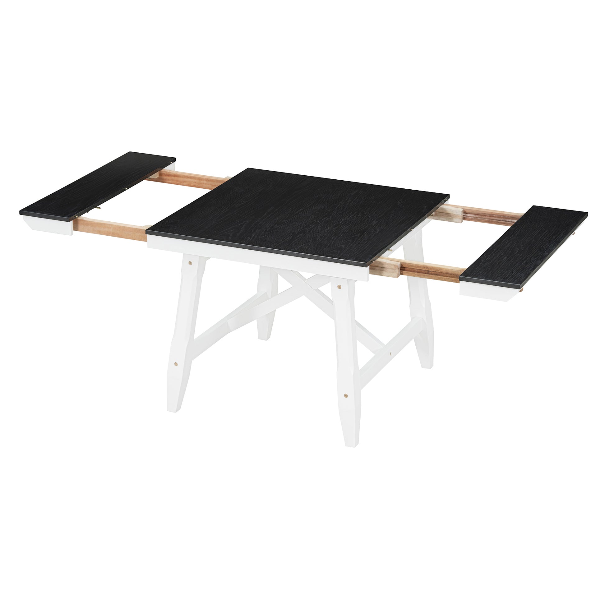 6 Piece Classic Dining Table Set, Rectangular Extendable Dining Table With Two 12"W Removable Leaves And 4 Upholstered Chairs & 1 Bench For Dining Room White Black White Black Solid Wood