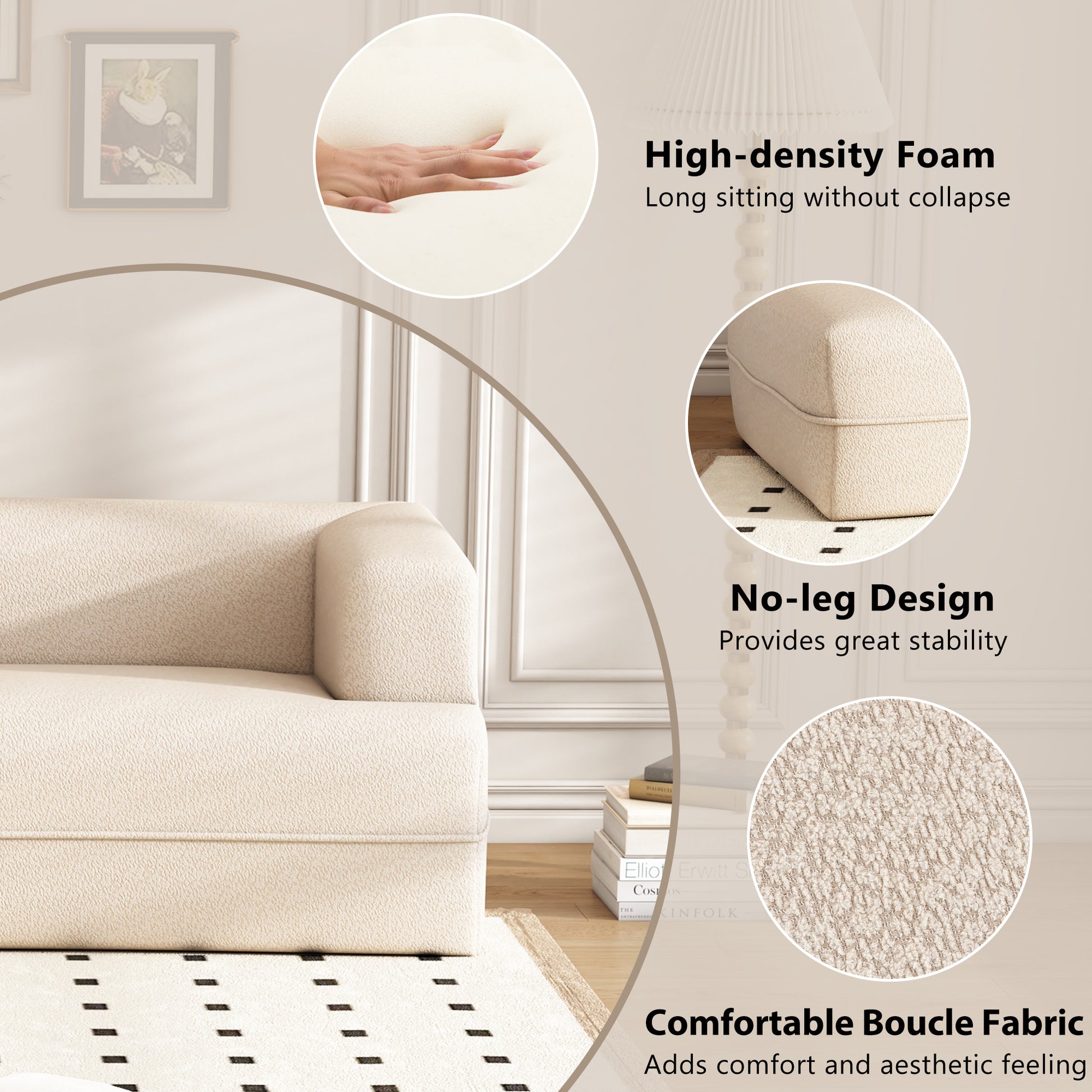 109.4" Curved Chaise Lounge Modern Indoor Sofa Couch For Living Room, Beige Old Sku:Wf313109Aaa Beige Boucle