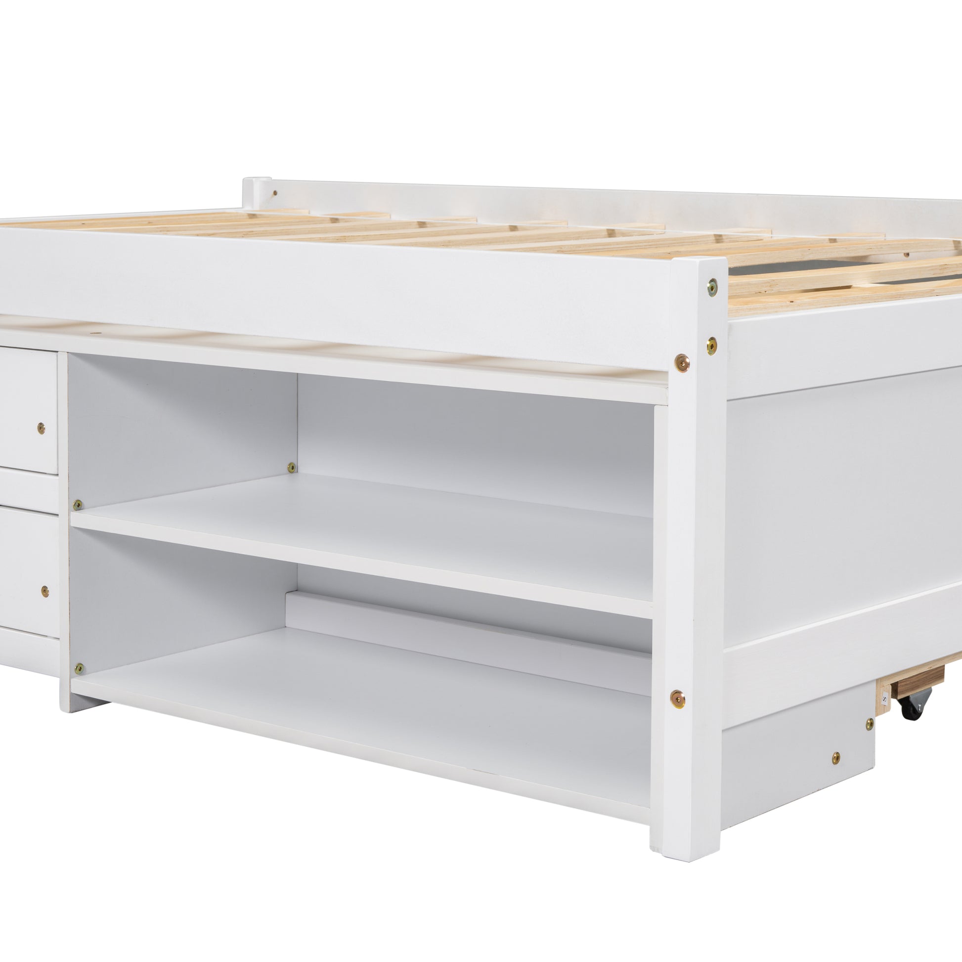 Versatile Full Bed With Trundle,Under Bed Storage Box And Nightstand .White Full White Pine