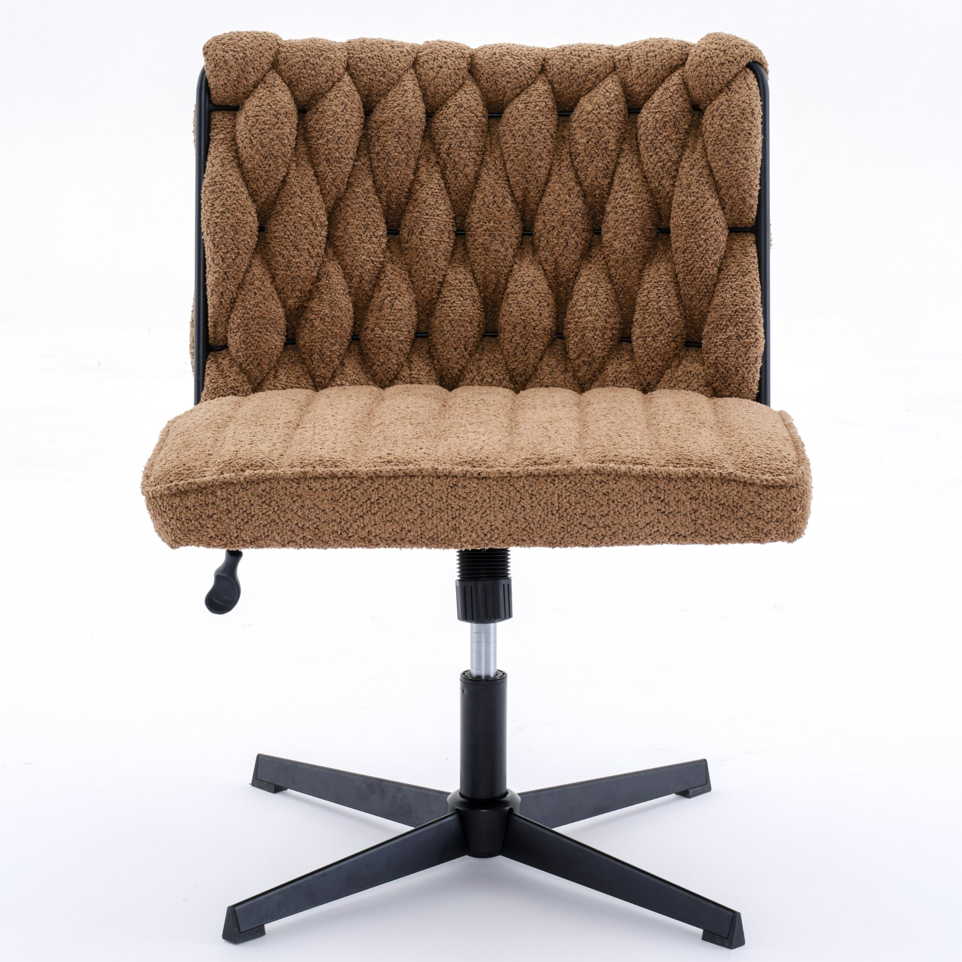 Armless Office Desk Chair No Wheels, Brown Brown Foam Polyester Blend