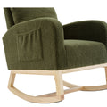 Modern Accent Rocking Chair Rocking Chair With Solid Wood Legs, Upholstered Nursery Glider Rocker, Comfy Armchair With Side Pocket, Living Room Lounge Arm Chair With High Backrest Dark Green,Teddy Dark Green White Primary Living Space Casual Foam Teddy