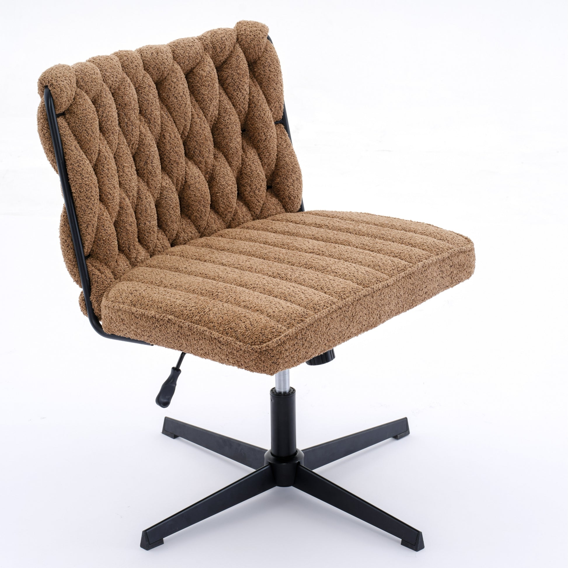 Armless Office Desk Chair No Wheels, Brown Brown Foam Polyester Blend