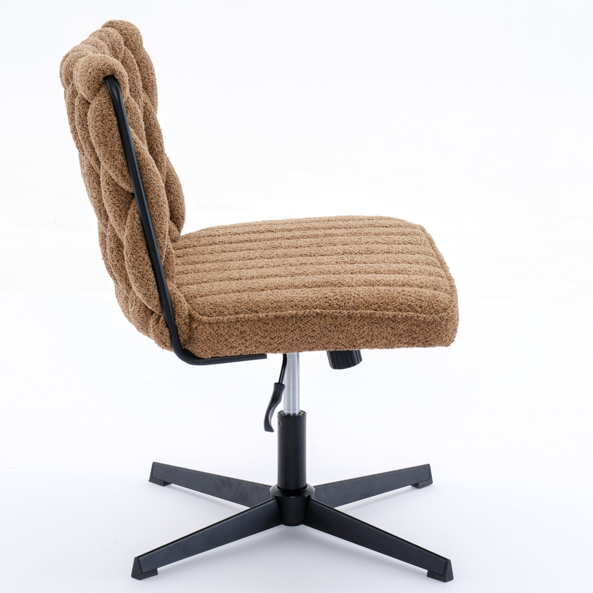 Armless Office Desk Chair No Wheels, Brown Brown Foam Polyester Blend