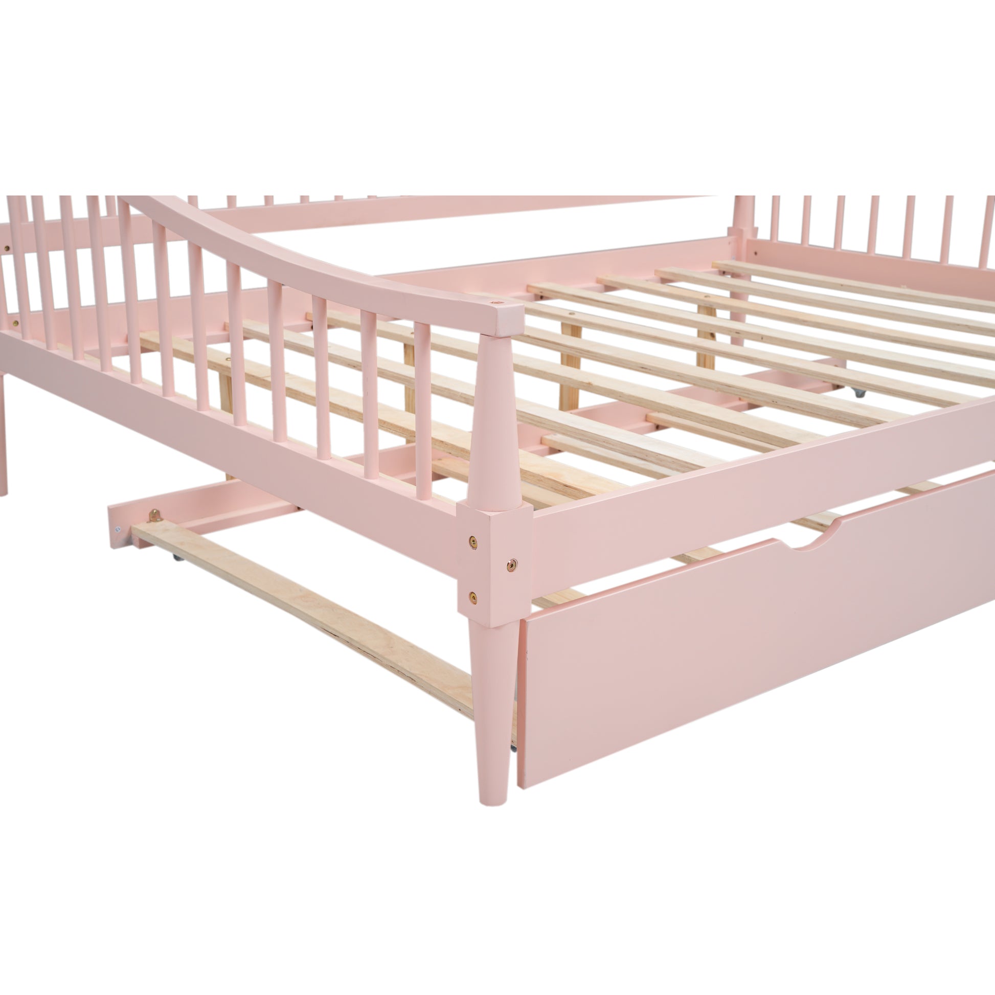 Full Size Daybed With Trundle And Support Legs, Pink Pink Solid Wood Mdf