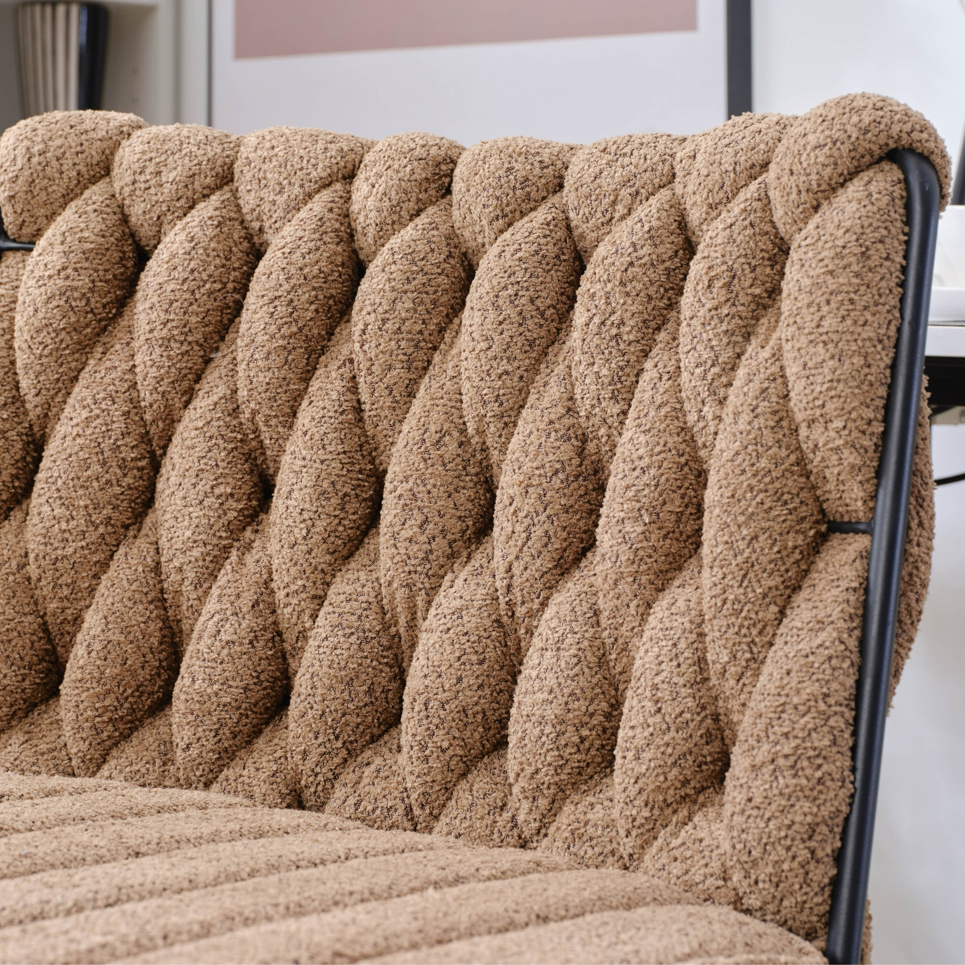 Armless Office Desk Chair No Wheels, Brown Brown Foam Polyester Blend