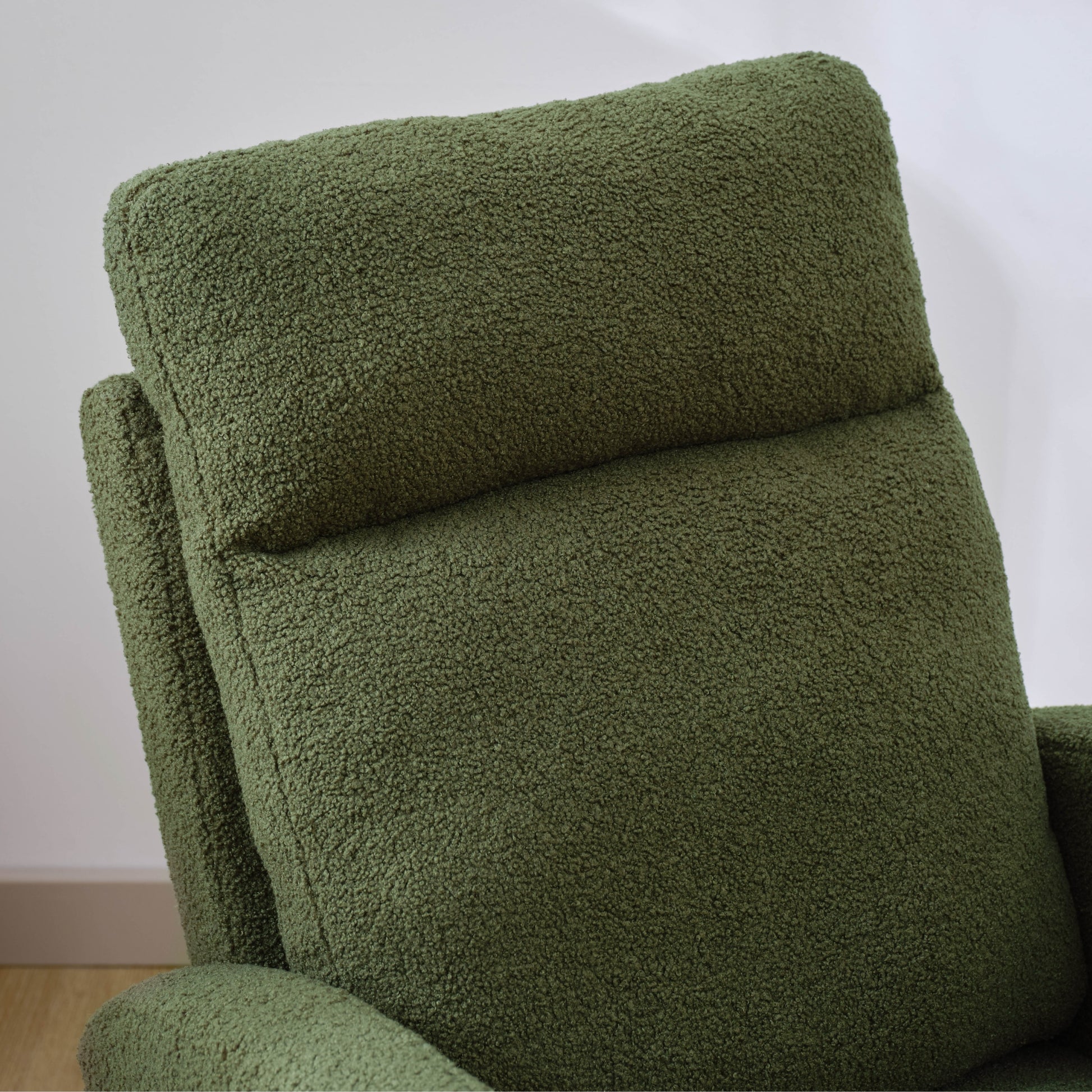 Modern Accent Rocking Chair Rocking Chair With Solid Wood Legs, Upholstered Nursery Glider Rocker, Comfy Armchair With Side Pocket, Living Room Lounge Arm Chair With High Backrest Dark Green,Teddy Dark Green White Primary Living Space Casual Foam Teddy