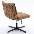 Armless Office Desk Chair No Wheels, Brown Brown Foam Polyester Blend