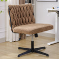 Armless Office Desk Chair No Wheels, Brown Brown Foam Polyester Blend