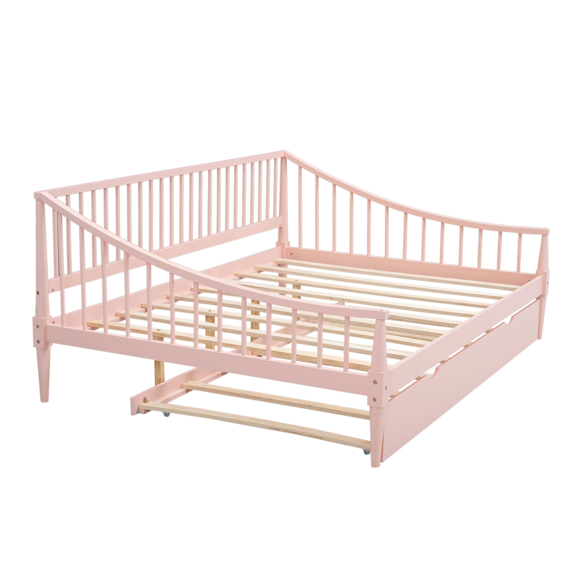 Full Size Daybed With Trundle And Support Legs, Pink Pink Solid Wood Mdf