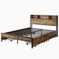 Queen Bed Frame With Storage Headboard And 4 Drawers Box Spring Not Required Queen Black Metal Bedroom Bed Frame Metal & Wood