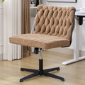 Armless Office Desk Chair No Wheels, Brown Brown Foam Polyester Blend