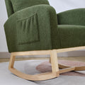 Modern Accent Rocking Chair Rocking Chair With Solid Wood Legs, Upholstered Nursery Glider Rocker, Comfy Armchair With Side Pocket, Living Room Lounge Arm Chair With High Backrest Dark Green,Teddy Dark Green White Primary Living Space Casual Foam Teddy