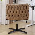 Armless Office Desk Chair No Wheels, Brown Brown Foam Polyester Blend