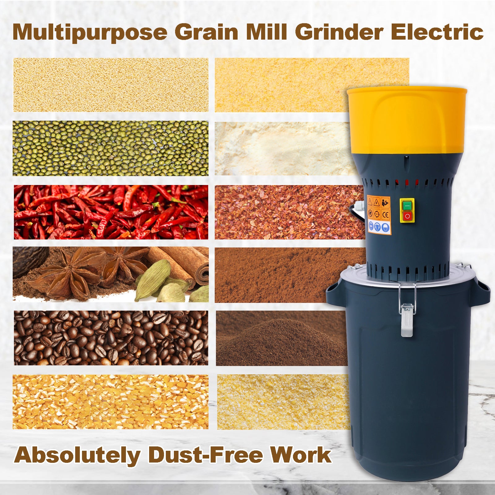 25L Grain Mill Grinder Electric Corn Grinder, Grain Mills Mill Flour Mills Molino De Maiz, Farm Home Electric Grinder For Corn Grain Feed, Wheat Grinder With 5 Grinder Sieves 1Wrench Dark Gray Steel