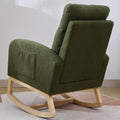 Modern Accent Rocking Chair Rocking Chair With Solid Wood Legs, Upholstered Nursery Glider Rocker, Comfy Armchair With Side Pocket, Living Room Lounge Arm Chair With High Backrest Dark Green,Teddy Dark Green White Primary Living Space Casual Foam Teddy
