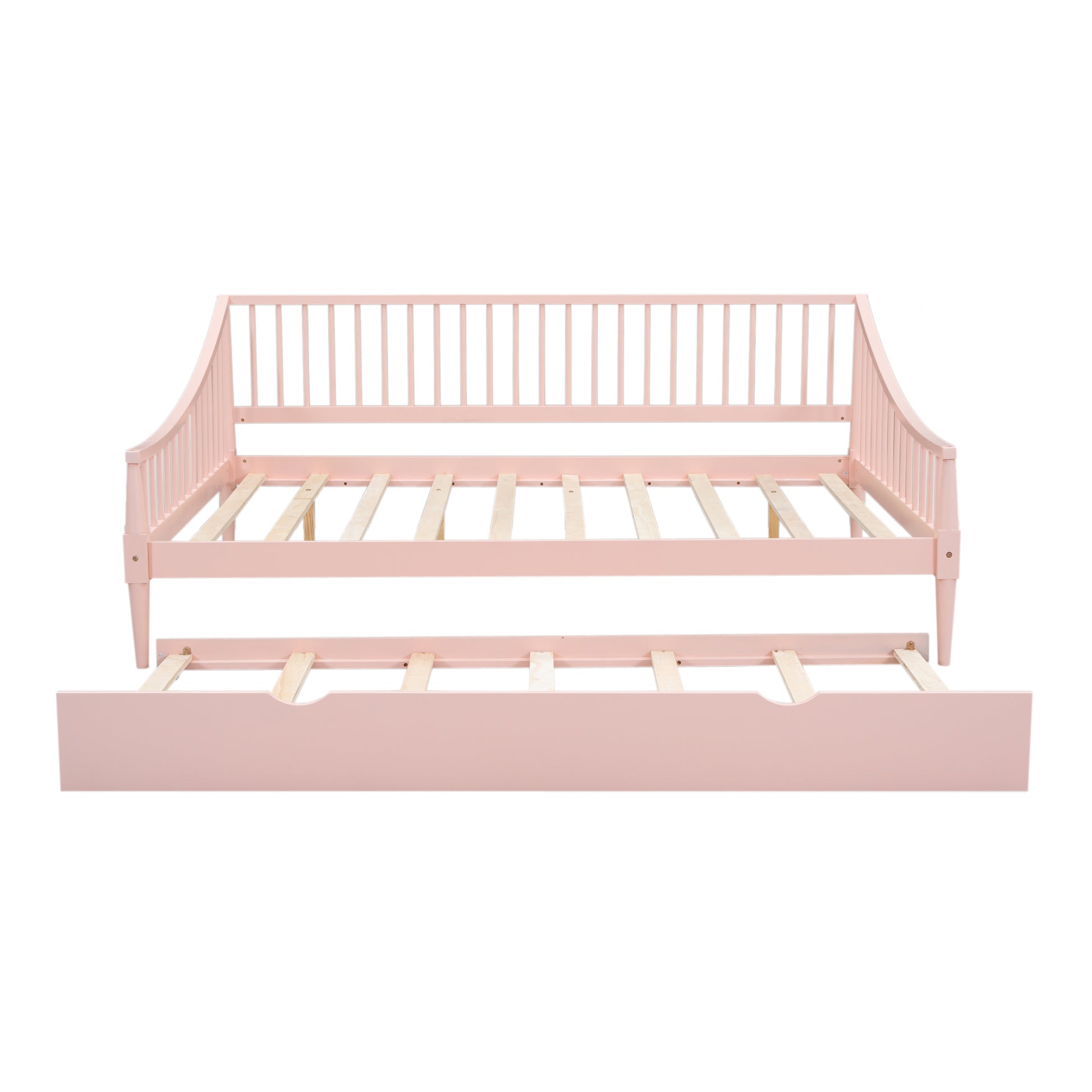 Full Size Daybed With Trundle And Support Legs, Pink Pink Solid Wood Mdf