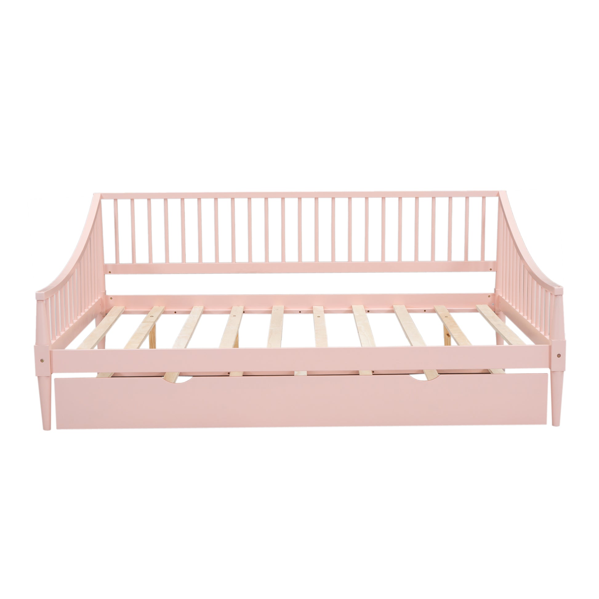 Full Size Daybed With Trundle And Support Legs, Pink Pink Solid Wood Mdf