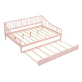 Full Size Daybed With Trundle And Support Legs, Pink Pink Solid Wood Mdf