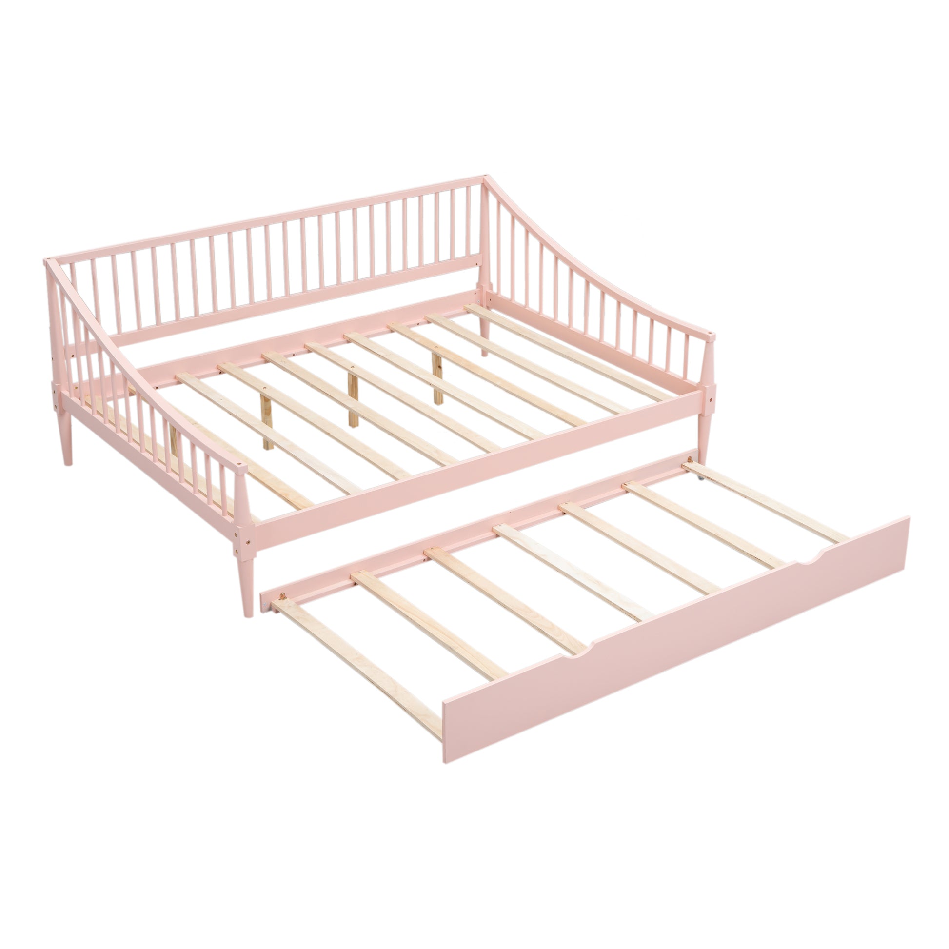 Full Size Daybed With Trundle And Support Legs, Pink Pink Solid Wood Mdf