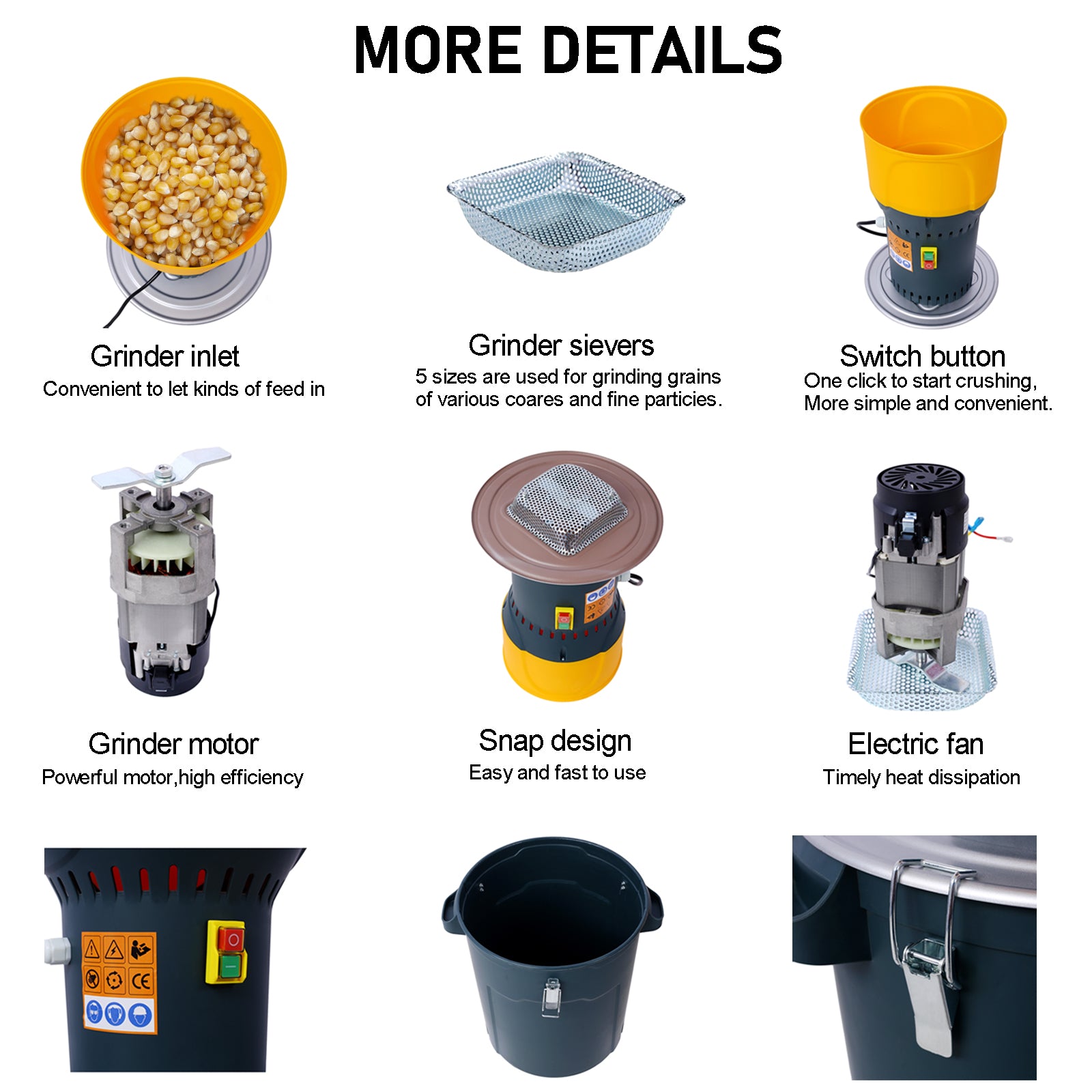 25L Grain Mill Grinder Electric Corn Grinder, Grain Mills Mill Flour Mills Molino De Maiz, Farm Home Electric Grinder For Corn Grain Feed, Wheat Grinder With 5 Grinder Sieves 1Wrench Dark Gray Steel