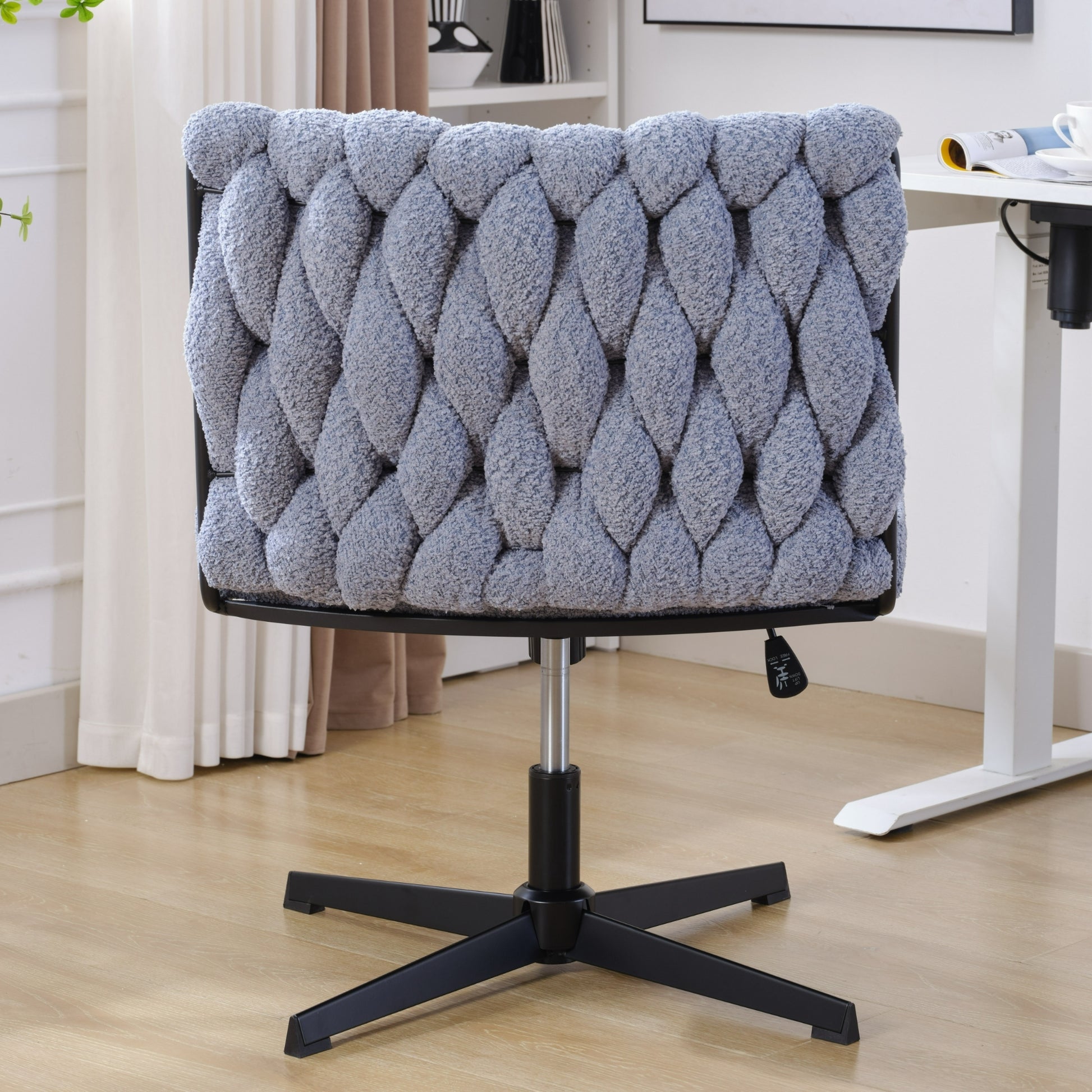 Armless Office Desk Chair No Wheels, Blue Blue Foam Polyester Blend