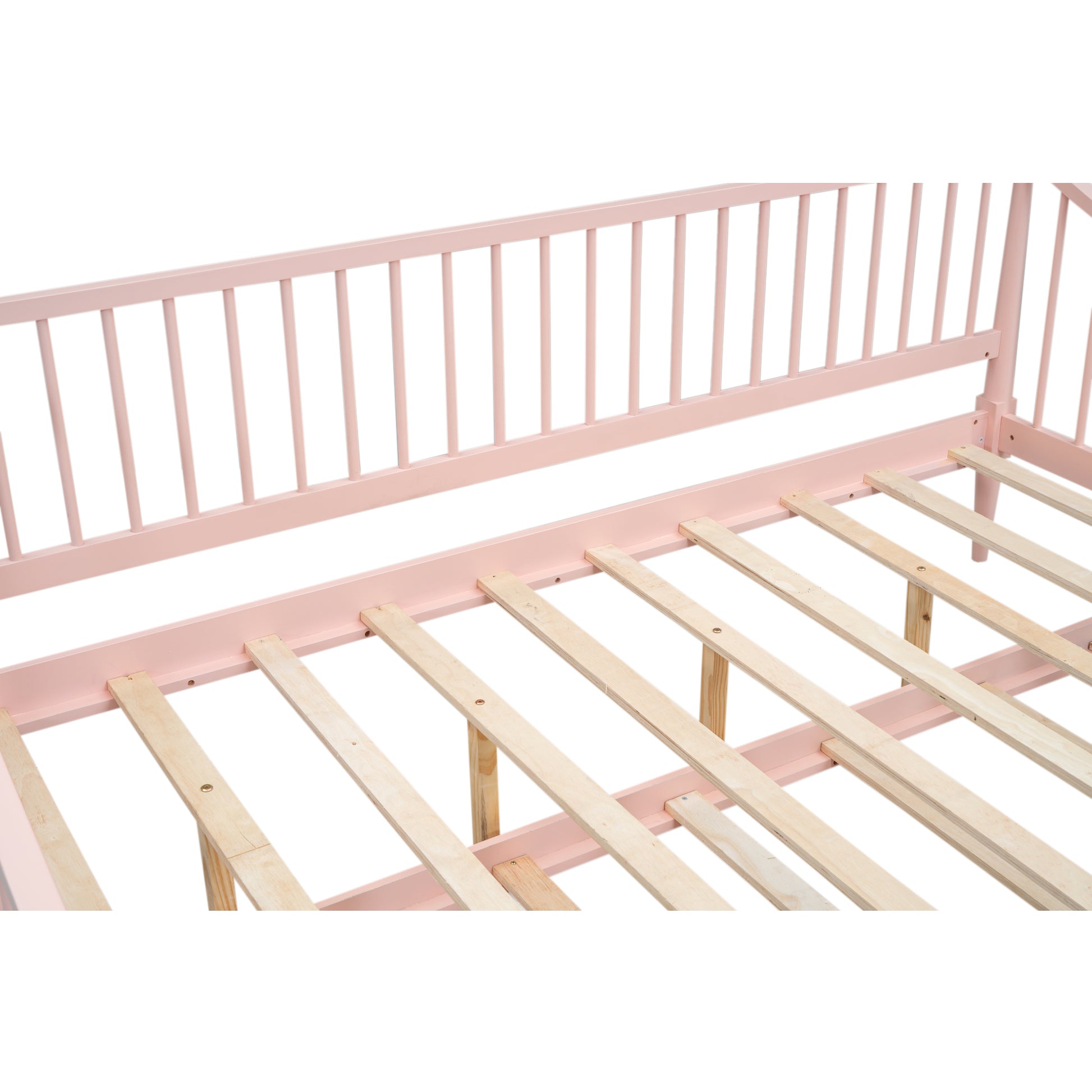 Full Size Daybed With Trundle And Support Legs, Pink Pink Solid Wood Mdf