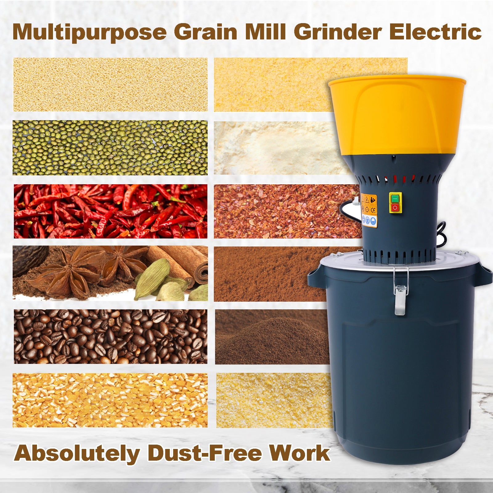 50L Grain Mill Grinder Electric Corn Grinder, Grain Mills Mill Flour Mills Molino De Maiz, Farm Home Electric Grinder For Corn Grain Feed, Wheat Grinder With 5 Grinder Sieves 1Wrench Dark Gray Steel