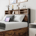 Queen Bed Frame With Storage Headboard And 4 Drawers Box Spring Not Required Queen Black Metal Bedroom Bed Frame Metal & Wood