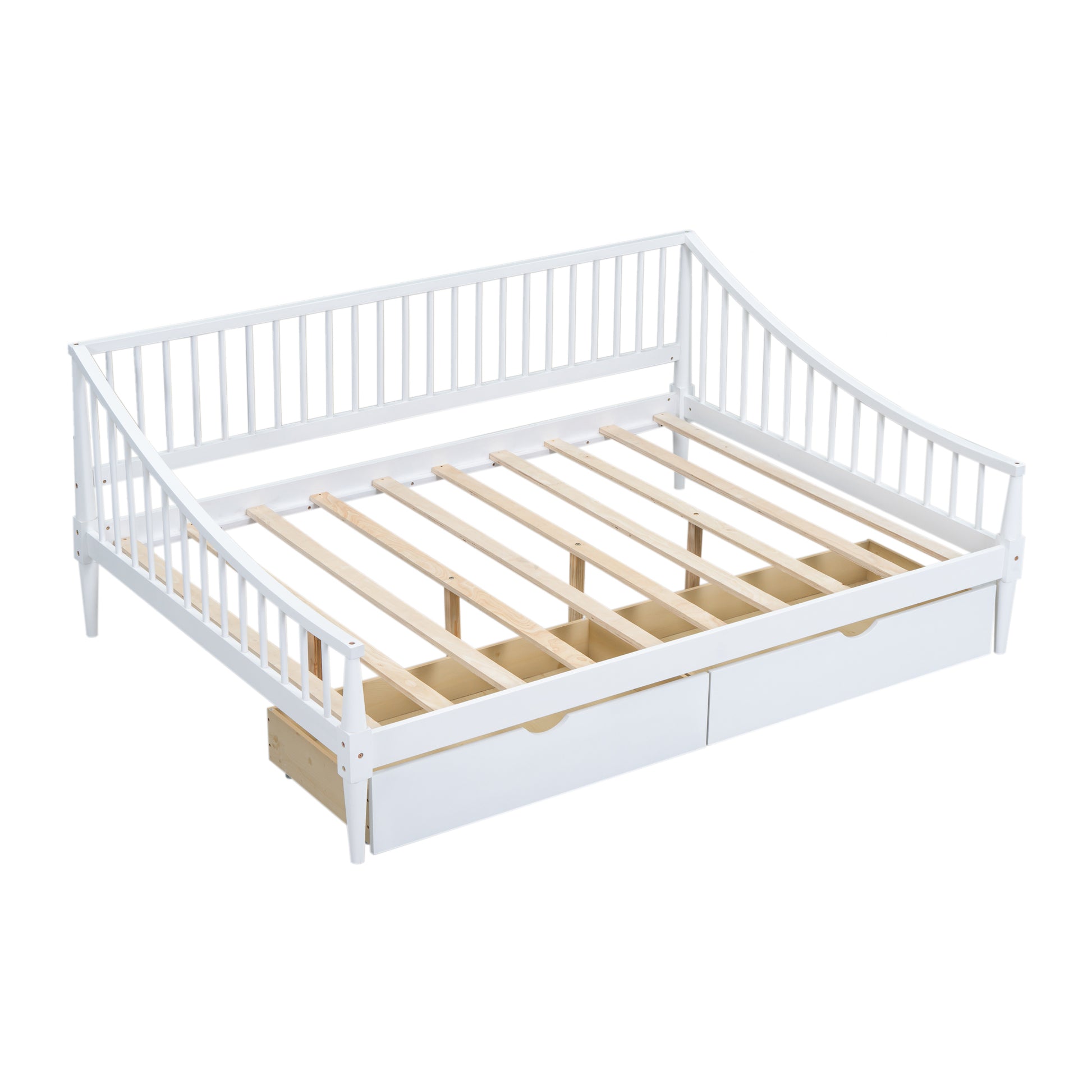 Full Size Daybed With Two Storage Drawers And Support Legs, White White Solid Wood Mdf