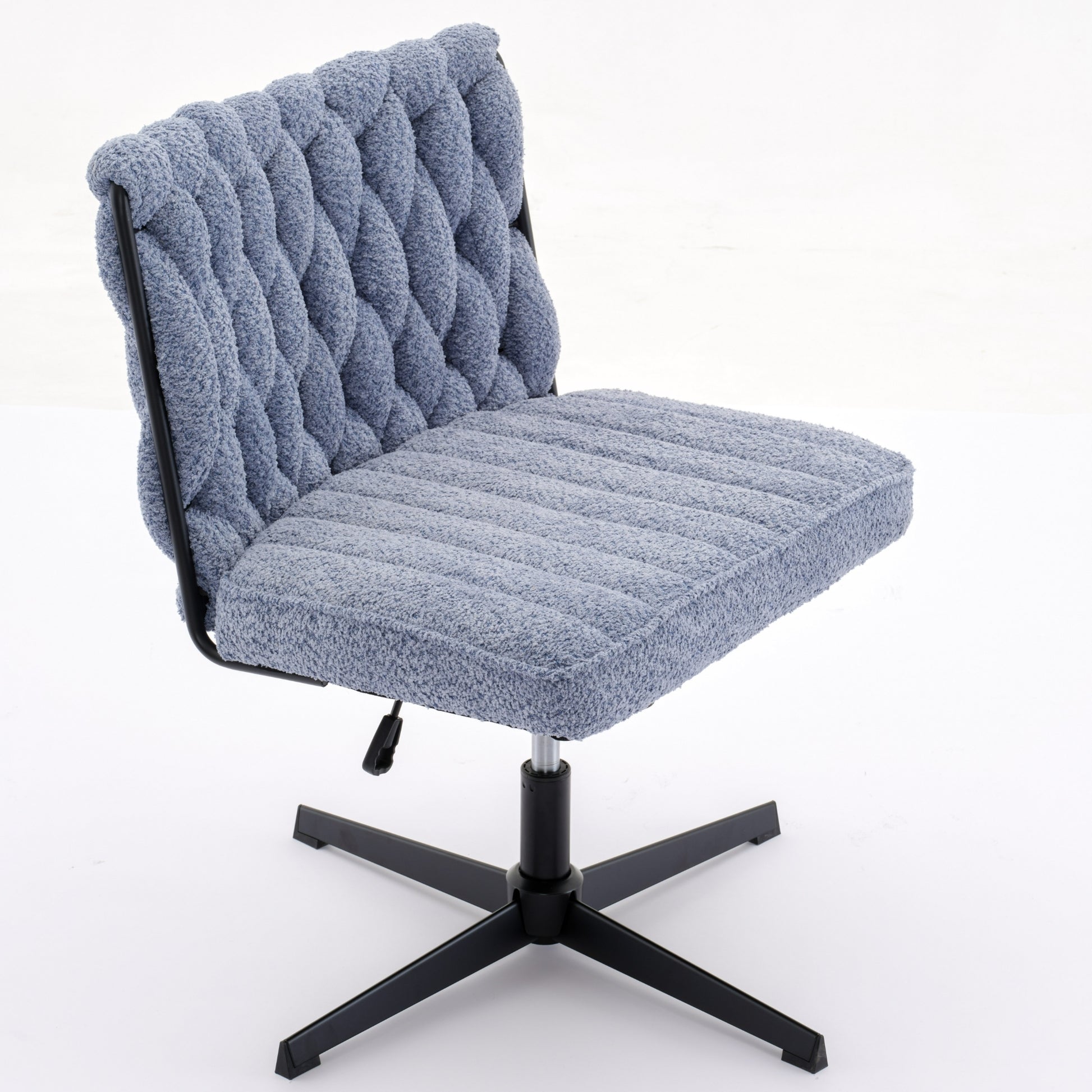 Armless Office Desk Chair No Wheels, Blue Blue Foam Polyester Blend