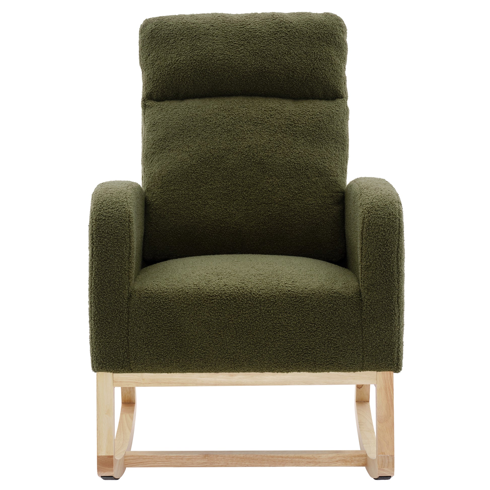Modern Accent Rocking Chair Rocking Chair With Solid Wood Legs, Upholstered Nursery Glider Rocker, Comfy Armchair With Side Pocket, Living Room Lounge Arm Chair With High Backrest Dark Green,Teddy Dark Green White Primary Living Space Casual Foam Teddy