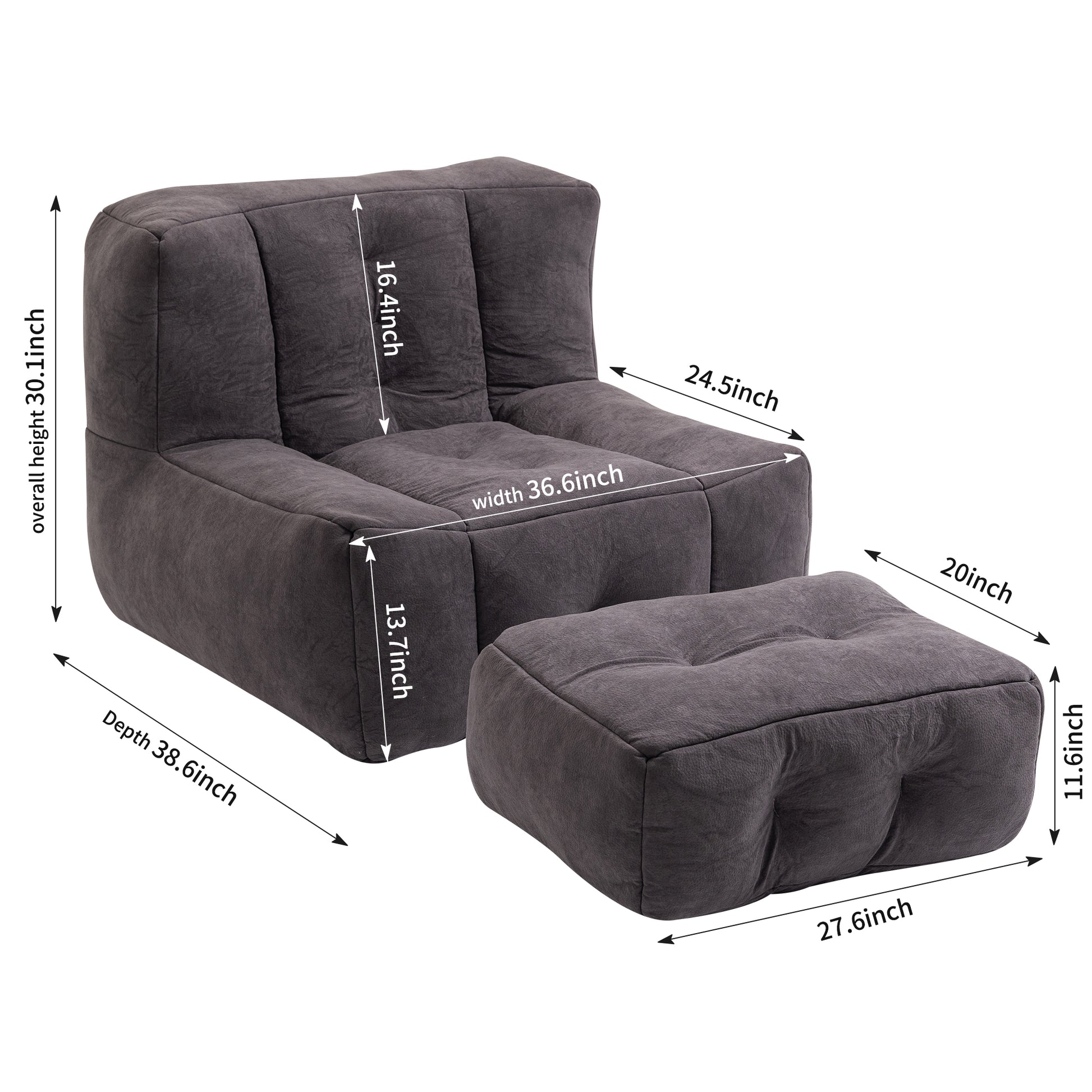 Fluffy Bean Bag Chair, Comfortable Bean Bag For Adults And Children, Super Soft Lazy Sofa Chair With Memory Foam And Ottoman, Indoor Modern Focus Bean Bag Chair For Living Room, Bedroom, Apartment Black Velvet