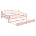 Full Size Daybed With Trundle And Support Legs, Pink Pink Solid Wood Mdf