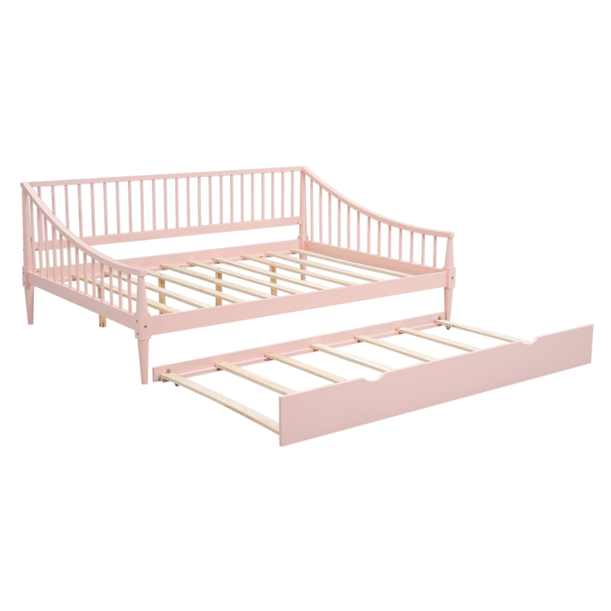 Full Size Daybed With Trundle And Support Legs, Pink Pink Solid Wood Mdf