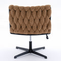 Armless Office Desk Chair No Wheels, Brown Brown Foam Polyester Blend