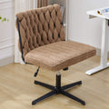 Armless Office Desk Chair No Wheels, Brown Brown Foam Polyester Blend