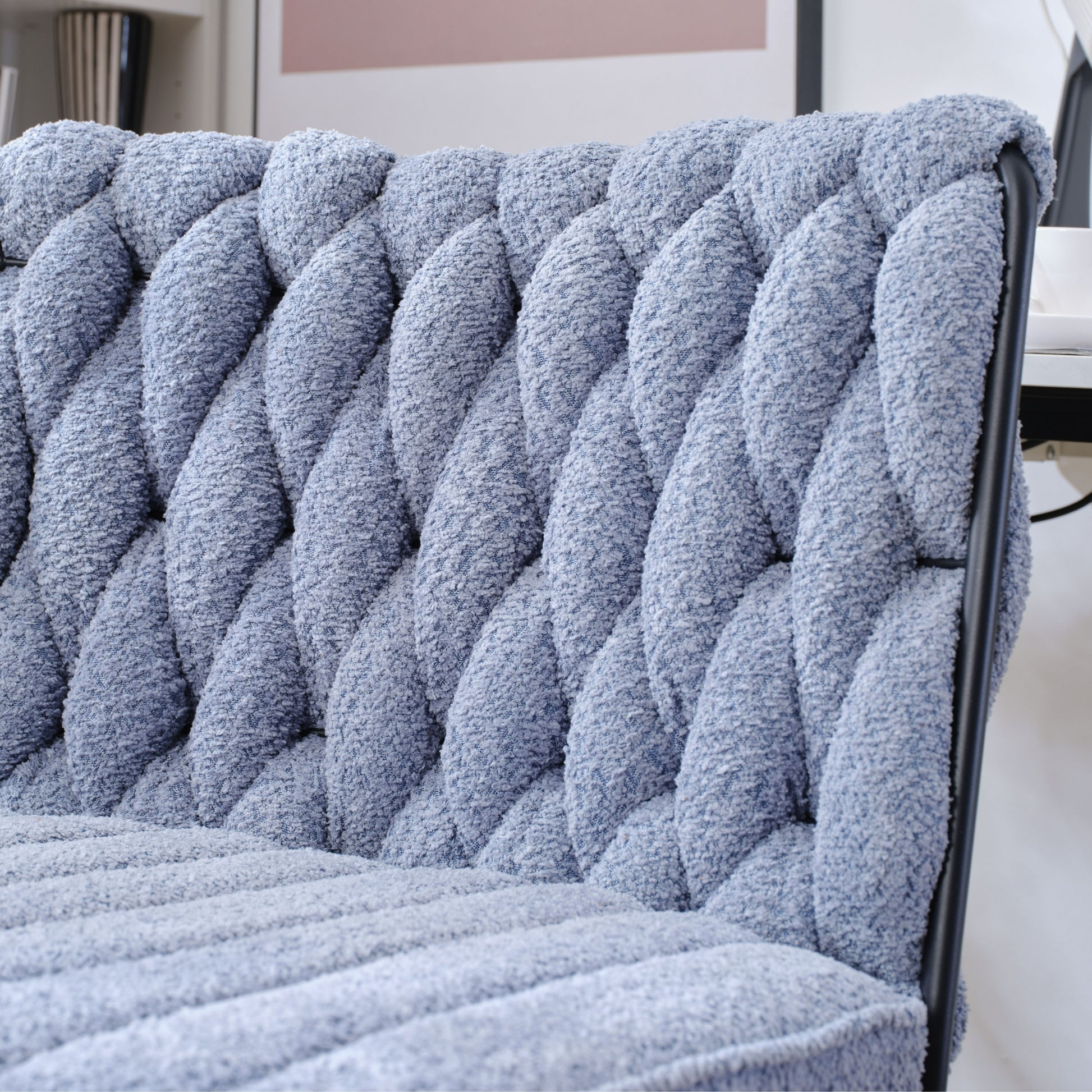 Armless Office Desk Chair No Wheels, Blue Blue Foam Polyester Blend