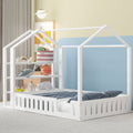 Full Size Wood House Bed With Fence And Detachable Storage Shelves, White Box Spring Not Required Full White Wood Bedroom Bed Frame Solid Wood Mdf