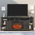 23 Inch Electric Fireplace Insert, Ultra Thin Heater With Log Set & Realistic Flame, Remote Control With Timer, Overheating Protection Antique Black Tempered Glass Sheet Metal Plastic