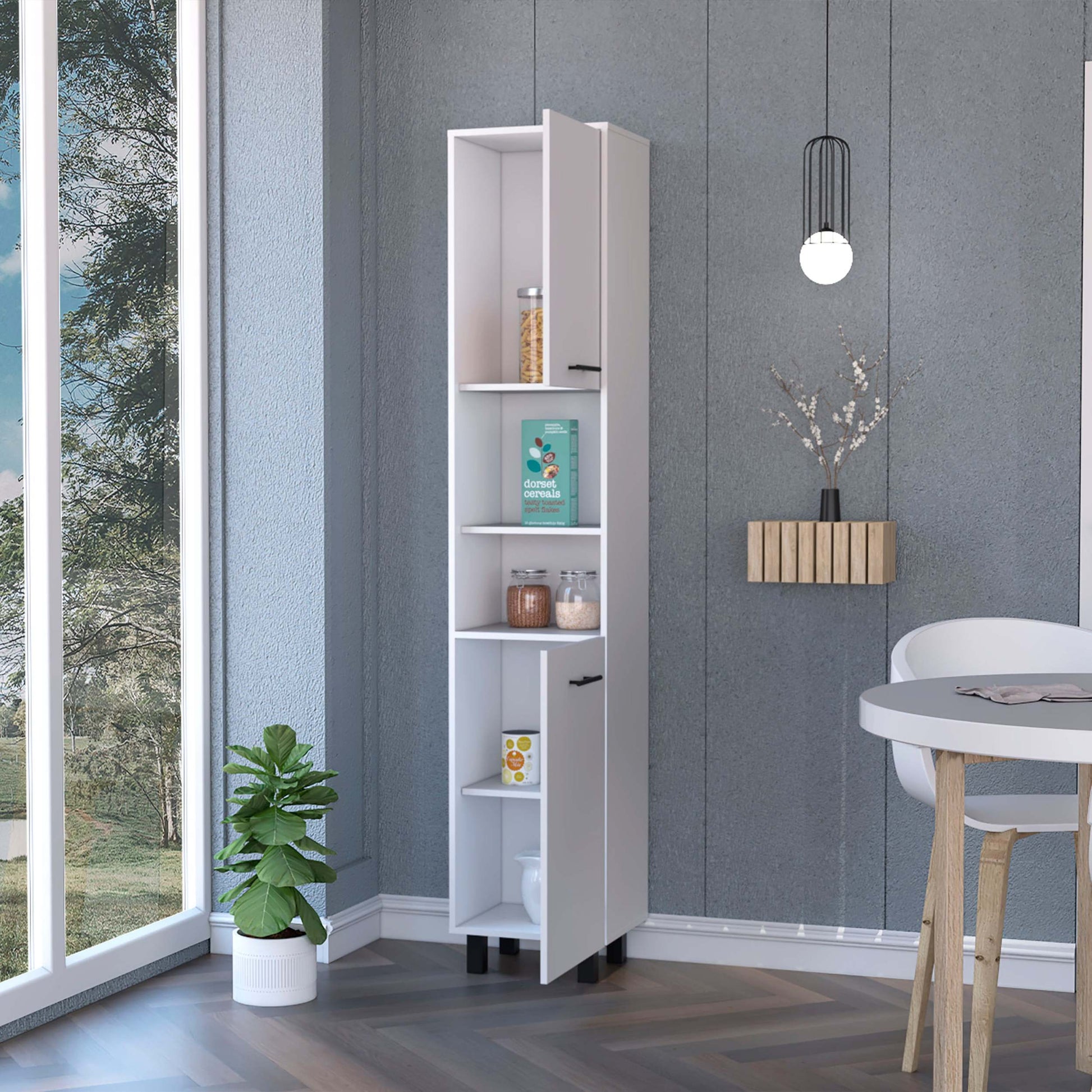 Sheffield 2 Door Pantry Cabinet, With Two 2 Cabinet Spaces And Two Open Shelves White Mdf Engineered Wood