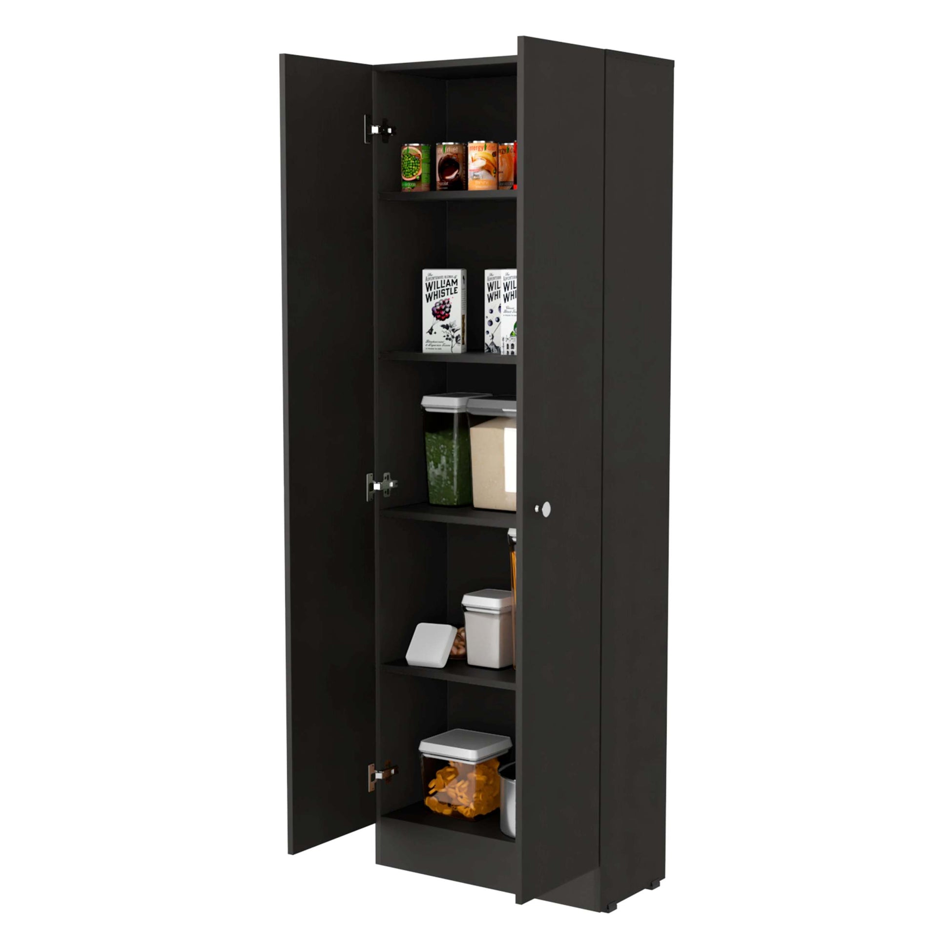 Virginia Double Door Storage Cabinet, Five Shelves Black Mdf Engineered Wood