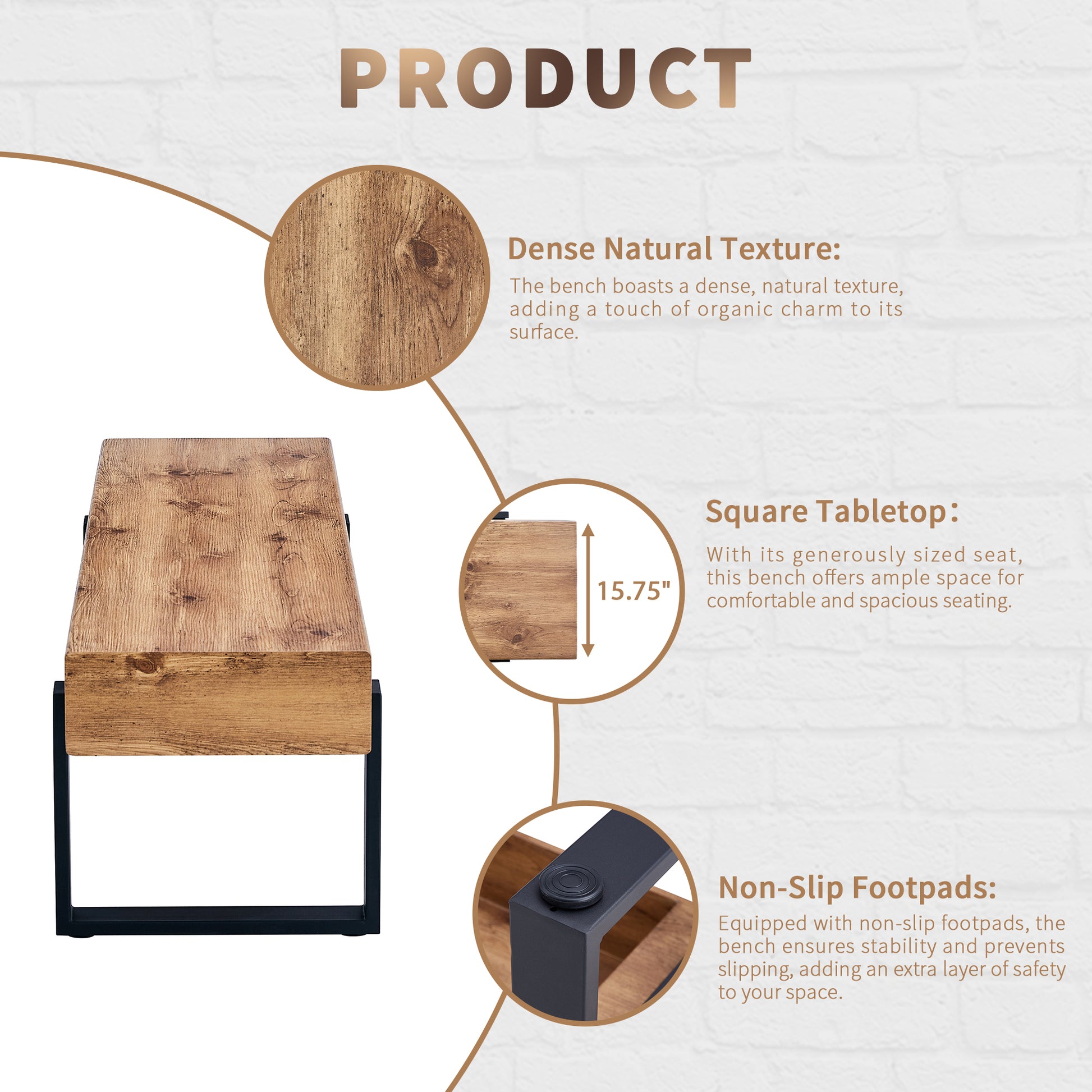 59" Dining Bench, Farmhouse Indoor Kitchen Table Benches, Bed Bench, Industrial Shoe Bench, Entryway Benches Natural Wood Wash Farmhouse,Mid Century Modern,Modern Mdf Mdf Metal