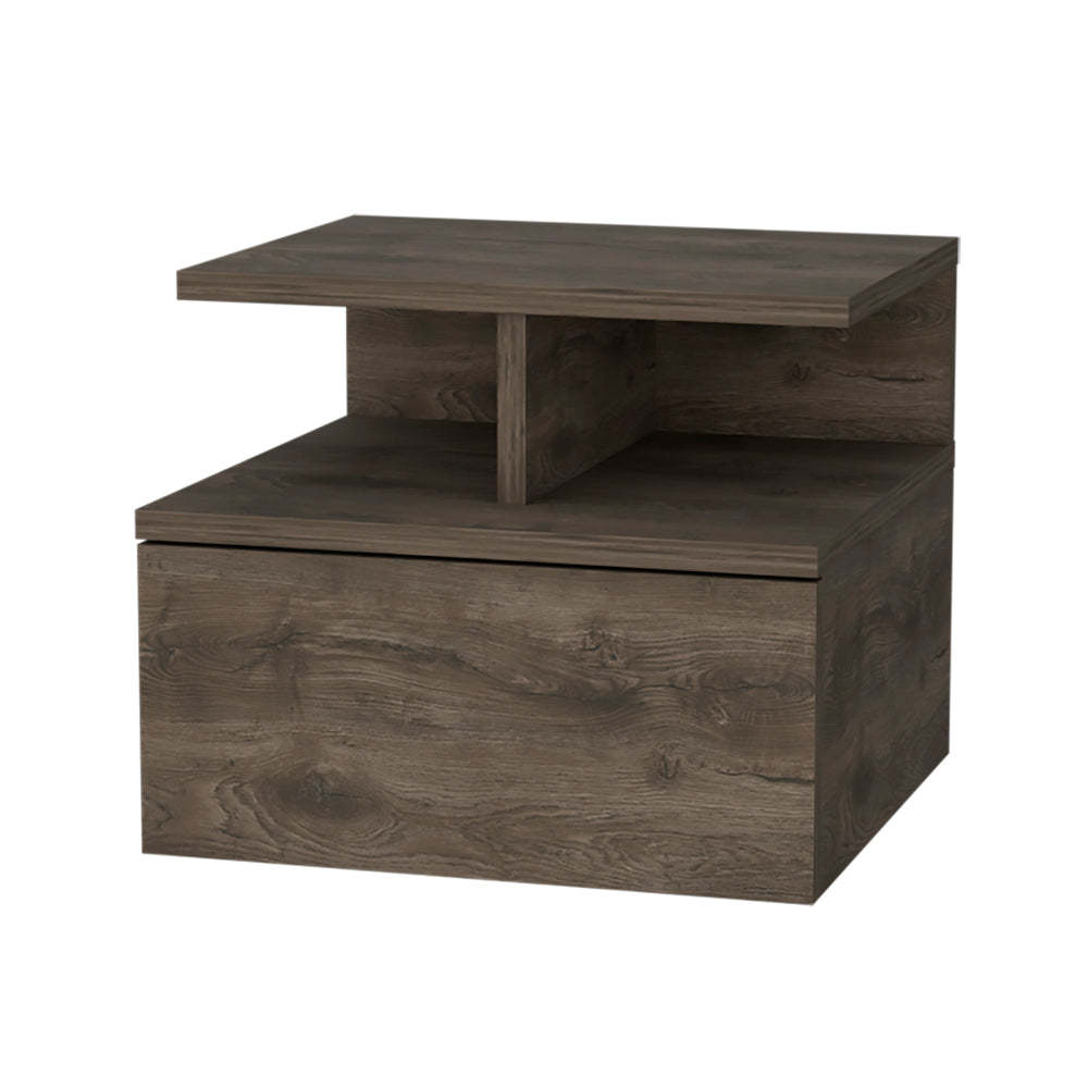 Augusta Floating Nightstand With 2 Tier Shelf And 1 Drawer Brown Mdf Engineered Wood