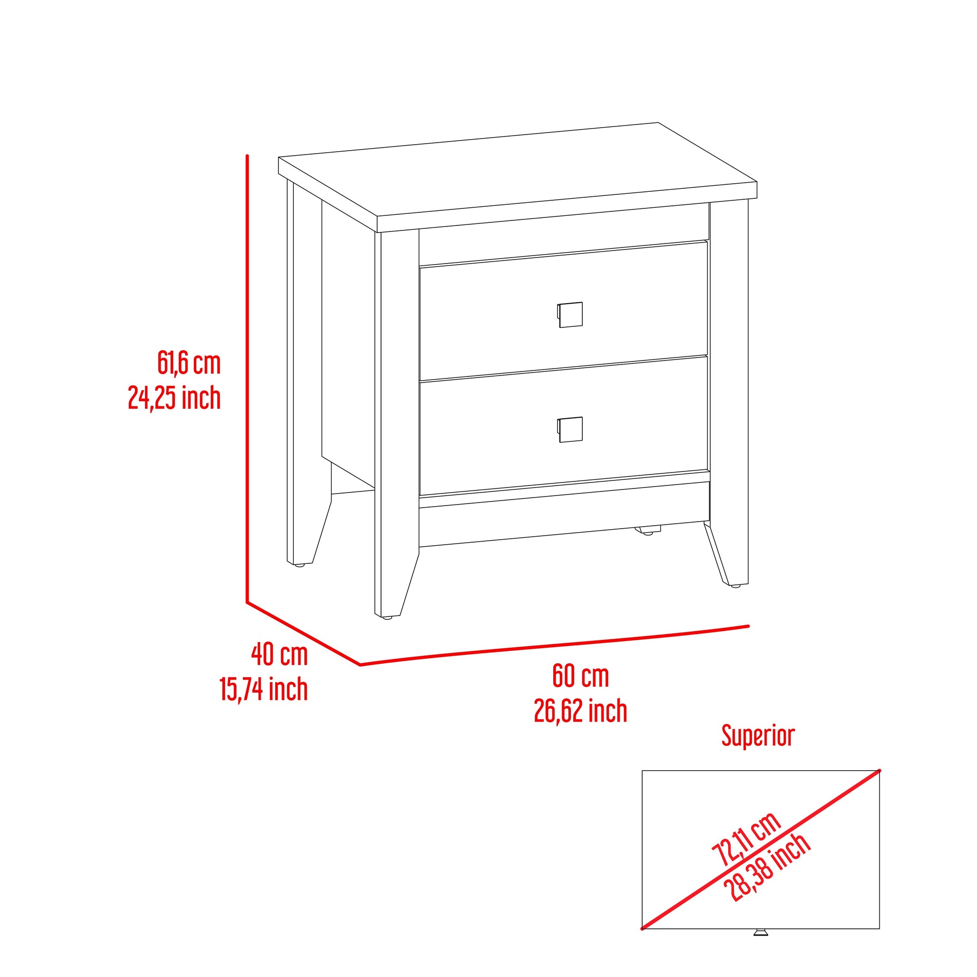 Breeze Four Legged Modern Bedroom Nightstand, With Two Drawers White 2 Drawers Bedroom Rectangle Modern Drawers Mdf Engineered Wood