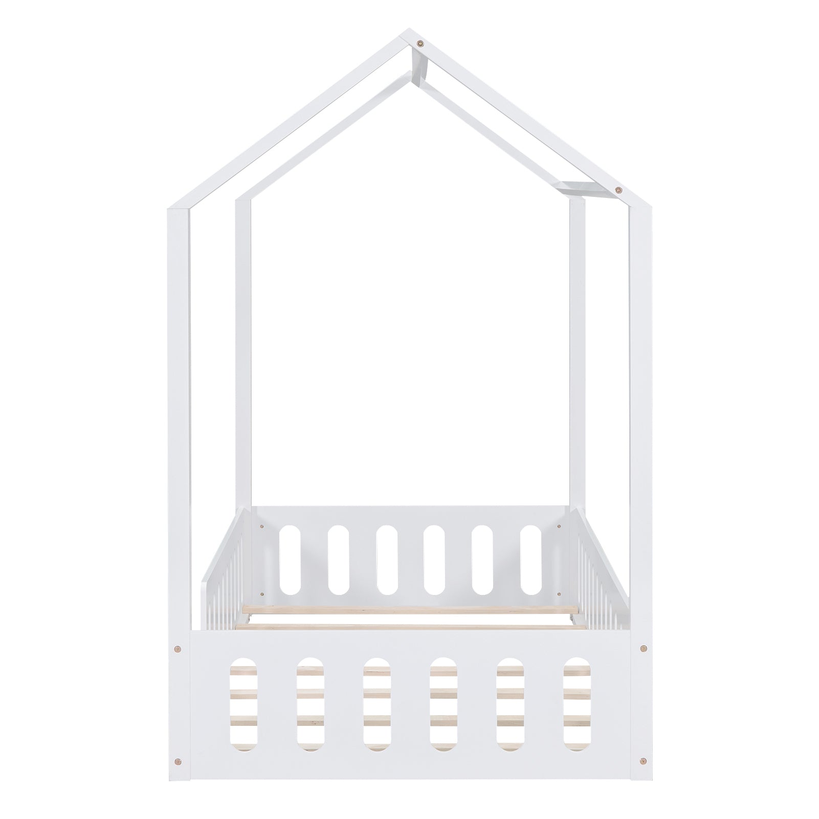 Twin Size Wood House Bed With Fence And Detachable Storage Shelves, White Box Spring Not Required Twin White Wood Bedroom Bed Frame Solid Wood Mdf