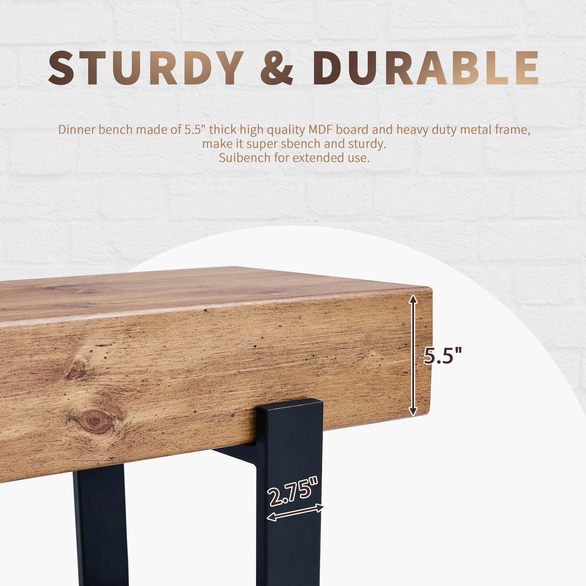 59" Dining Bench, Farmhouse Indoor Kitchen Table Benches, Bed Bench, Industrial Shoe Bench, Entryway Benches Natural Wood Wash Farmhouse,Mid Century Modern,Modern Mdf Mdf Metal