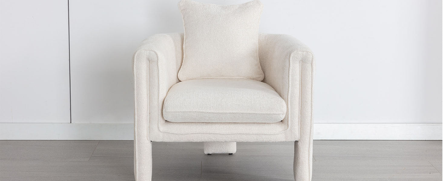 Modern Style Accent Chair Armchair For Living Room, Bedroom, Guest Room,Office, Ivory Ivory Upholstered