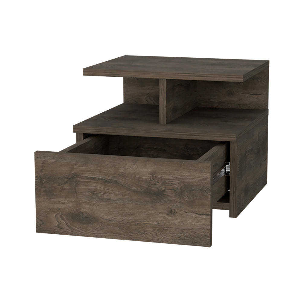 Augusta Floating Nightstand With 2 Tier Shelf And 1 Drawer Brown Mdf Engineered Wood